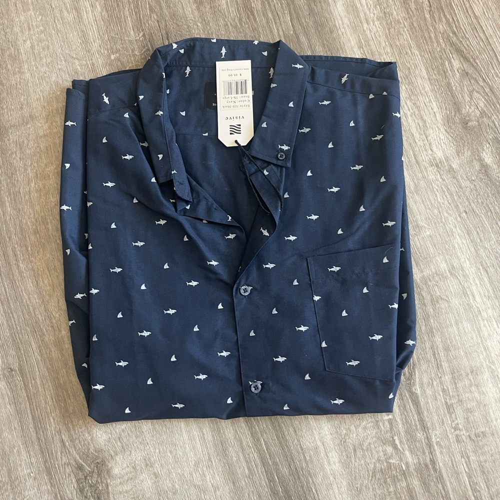 Men’s Navy Shirt with Shark Pattern 3XL